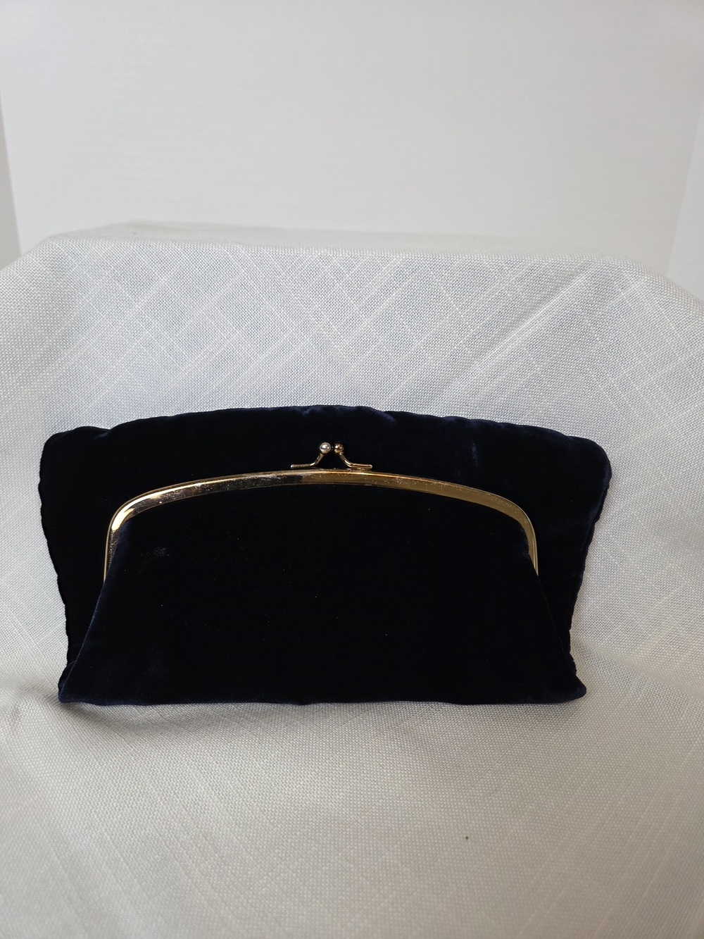 Vintage Navy Velvet Frame Clutch Bag with Gold Hardware